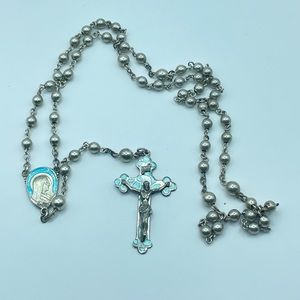 Vintage Catholic Creed Sterling Silver Rosary Blue enamel